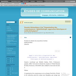Dossier thématique n°39 "Organisation des connaissances : épistémologie, approches théoriques et méthodologiques"