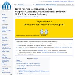 Projet:Valoriser ses connaissances avec Wikipédia/Communication Rédactionnelle Dédiée au Multimédia Université Paris 2014