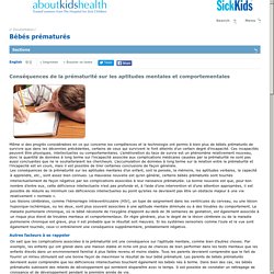 Conséquences de la prématurité sur les aptitudes mentales et comportementales