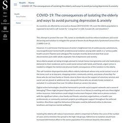 COVID-19: The consequences of isolating the elderly and ways to avoid pursuing depression & anxiety: Home: Health