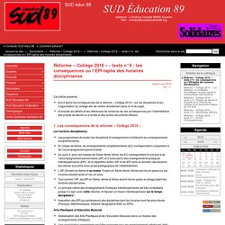 Réforme « Collège 2016 » - texte n°4 : les conséquences ou l'EPI-taphe des horaires disciplinaires - SUD éduc 89