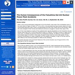 Eiichiro Ochiai, "The Human Consequences of the Fukushima Dai-ichi Nuclear Power Plant Accidents", The Asia-Pacific Journal, Vol. 13, Issue. 38, No. 2, September 28, 2015