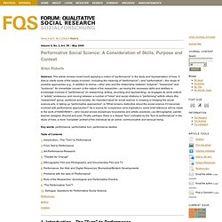 Performative Social Science: A Consideration of Skills, Purpose and Context