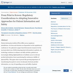 From Print to Screen: Regulatory Considerations to Adopting Innovative Approaches for Patient Information and Safety