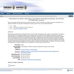 Consistency of online consumers' perceptions of posted comments: An analysis of TripAdvisor reviews - Sunway Institutional Repository