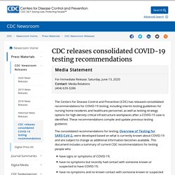 CDC releases consolidated COVID-19 testing recommendations