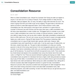 Consolidation Resource - Consolidation Resource