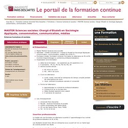 MASTER Sciences de la société: Sociologie d'enquête / Sciences humaines et sociales / Formations / Accueil - Site de formation Descartes