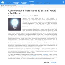 Consommation énergétique de Bitcoin : Parole à la défense