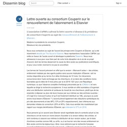 Lettre ouverte au consortium Couperin sur le renouvellement de l'abonnement à Elsevier
