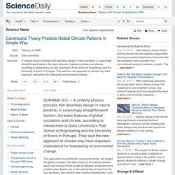 Constructal Theory Predicts Global Climate Patterns In Simple Way
