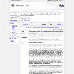 Constructing a Community : Myths and Realities of the Open Development Model