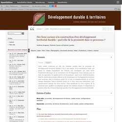 Des liens sociaux à la construction d'un développement territori
