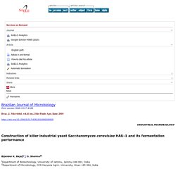 Construction of killer industrial yeast Saccharomyces cerevisiae HAU-1 and its fermentation performance