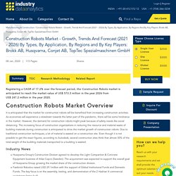 Construction Robots Market - Growth, Trends And Forecast (2021 - 2026) By Types, By Application, By Regions And By Key Players: Brokk AB, Husqvarna, Conjet AB, TopTec Spezialmaschinen GmbH