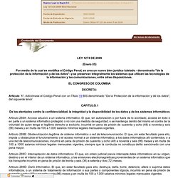 Ley 1273 de 2009. Ley de Delitos Informáticos Colombia.