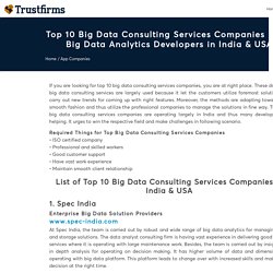 Top 10 Big Data Consulting Services Companies & Developers in India