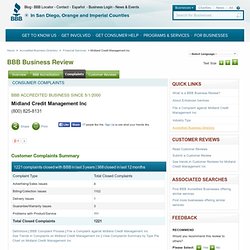 Consumer Complaints for Midland Credit Management Inc - BBB serving San Diego, Orange and Imperial Counties
