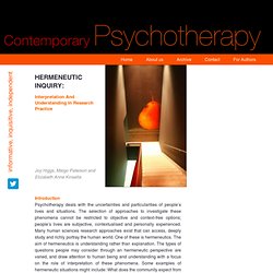 Contemporary Psychotherapy » HERMENEUTIC INQUIRY: