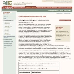 Contraception Editorial January 2008: Reducing Unintended Pregnancy in the United States