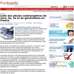 Liste des pilules contraceptives de 1ère, 2e, 3e et 4e générations en France