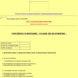 CONTROLE D'HISTOIRE - CLASSE DE QUATRIEME -