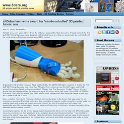 Dubai teen wins award for 'mind-controlled' 3D printed bionic arm