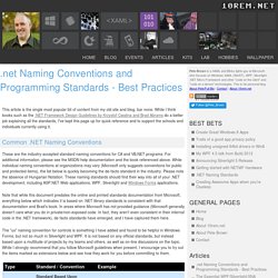 .net Naming Conventions and Programming Standards - Best Practices