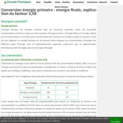 Conversion Energie finale/Energie primaire electricité : facteur 2,58
