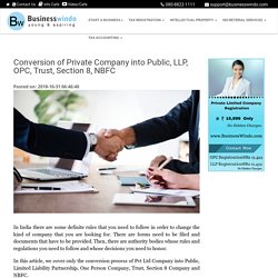 Conversion of Private Company into Public, LLP, OPC, Trust, Section 8, NBFC