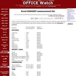 Excel CONVERT measurement list - Office Watch