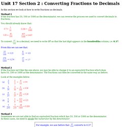 Unit 17 Section 2 : Converting Fractions to Decimals