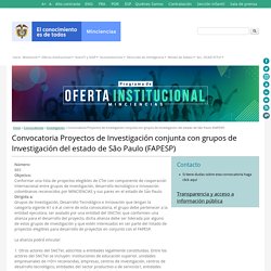 Convocatoria Proyectos de Investigación conjunta con grupos de Investigación del estado de São Paulo (FAPESP)