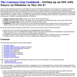 The Common Lisp Cookbook - Setting up an IDE with Emacs on Windows or Mac OS X