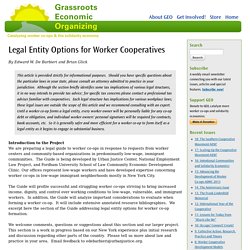 Legal Entity Options for Worker Cooperatives