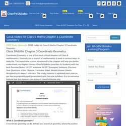 CBSE Notes for Class 9 Maths Chapter 3 Coordinate Geometry - NCERT Solution And CBSE Notes - Study.GharPeshiksha