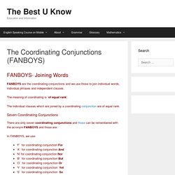 FANBOYS - The Coordinating Conjunctions in Compound Sentences