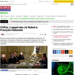 COP21. L'appel des 70 Nobel à François Hollande