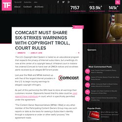 Comcast Must Share Six-Strikes Warnings with Copyright Troll, Court Rules