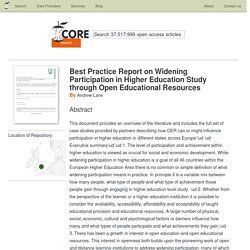 Best Practice Report on Widening Participation in Higher Education Study through Open Educational Resources