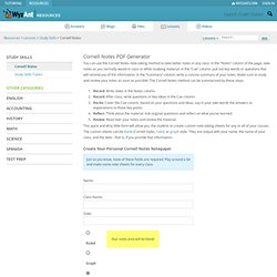 Cornell Note Taking Method Custom Pdf Generator
