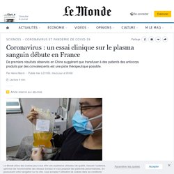 Coronavirus : un essai clinique sur le plasma sanguin débute en France
