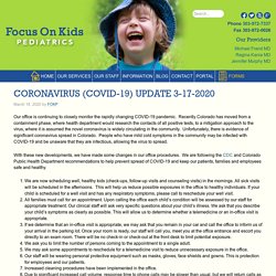 CORONAVIRUS (COVID-19) UPDATE 3-17-2020 - Focus On Kids