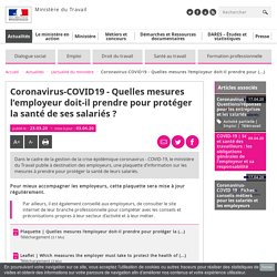 Coronavirus-COVID19 - Mesures à mettre en œuvre par l'employeur