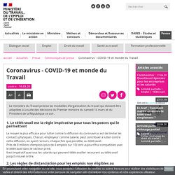 Coronavirus - COVID-19 et monde du Travail - Ministère du Travail, de l'Emploi et de l'Insertion