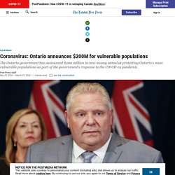 Coronavirus: Ontario announces $200M for vulnerable populations