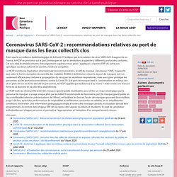 Coronavirus SARS-CoV-2 : recommandations relatives au port de masque dans les lieux collectifs clos