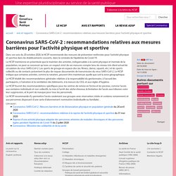 Coronavirus SARS-CoV-2 : recommandations relatives aux mesures barrières pour l’activité physique et sportive / HCSP, novembre 2020