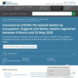 Coronavirus (COVID-19) related deaths by occupation, England and Wales