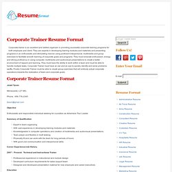 Corporate Trainer Resume, Corporate Trainer Resume Format